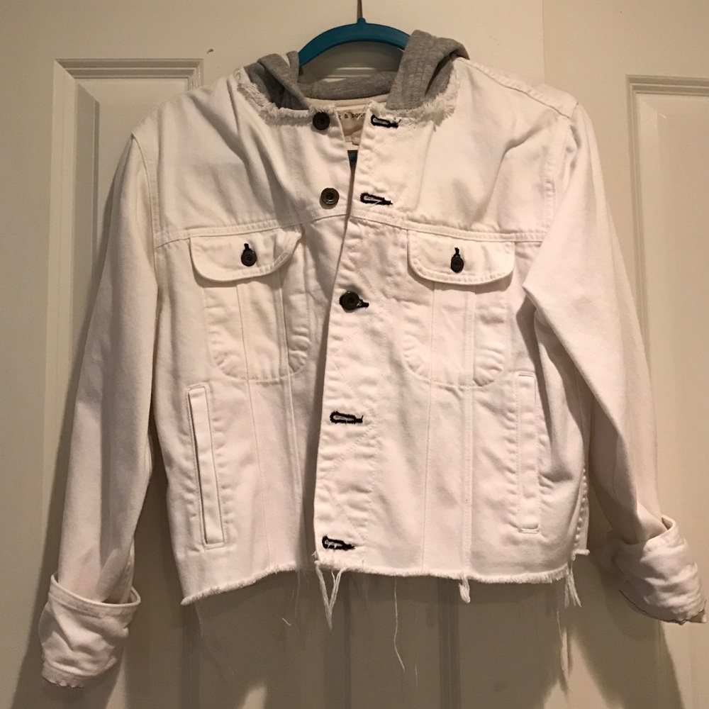 rag & bone White Jean Jacket with Gray Hood